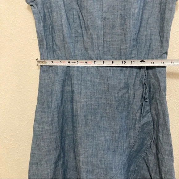 J. Crew Women’s Dress Faux-Wrap Blue Midi Demin A-Line V Neck Tie Sleeve Size 8 - Picture 13 of 16